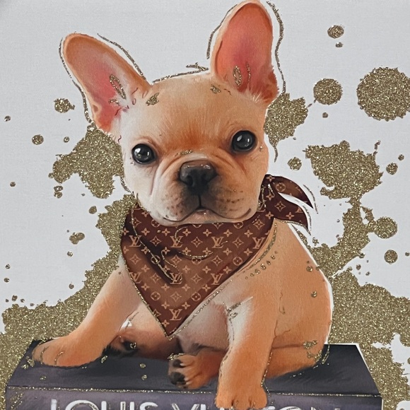 NEW Frenchie on a Stack of Luxury Designer Books Framed Canvas Art 11x14 - Picture 2 of 6